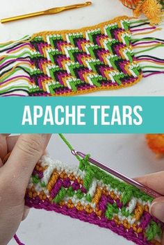 someone is crocheting an afghan with the words, appache tears on it