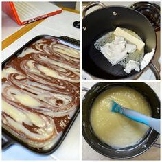 four different pictures showing how to make chocolate and marshmallows in the oven