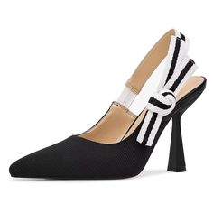 Black Pointed Toe Slingback Pumps With Heel Loop, Black Pointed Toe Slingback Pumps Medium Width, Black Slingback Pumps With Bow And Ankle Strap, Evening Black Slingback Pumps With Bow, Black Slingback Pumps With Pointed Toe, Medium Width, Black And White Heels, Wedding Pumps, Dress Work, Design Shoes