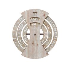 a wooden clock with the time displayed on it's face and numbers in different languages