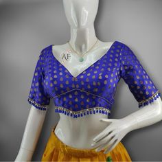 Beautiful Cropped Saree Top. Never Worn. Made In India Blue Festive Tops For Festivals, Festive Blue Tops For Festivals, Fitted Blue Tops, Fitted Blue Tops For Festivals, Blue Fitted Tops For Festivals, Blue Fitted Blouse For Festivals, Half Sleeve Blouse Designs, Saree Blouses, Half Sleeve Blouse