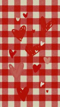 red and white checkered table cloth with hearts on it