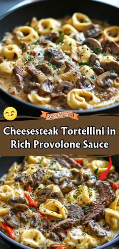 cheesesteak tortellini in rich provolone sauce is an easy and delicious side dish