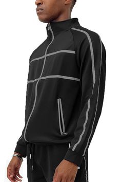 Full zip track jacket w/ zippered pockets 95% polyester, 5% spandex