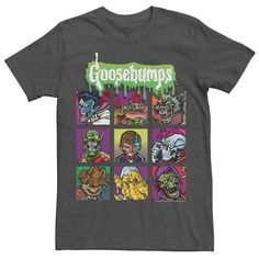 If you like scary stories you'll love this men's Goosebumps tee. Crewneck Short sleeves FABRIC & CARE Cotton, polyester Machine wash Imported Color: Charcoal. Gender: male. Age Group: adult. Pattern: Graphic. Material: Cotton / Poly. Goosebumps Monsters, Monster Box, Goosebumps Books, School Clothing, Halloween Graphic Tees, Toys Collection, Scary Stories, Pattern Graphic, Mom Outfits