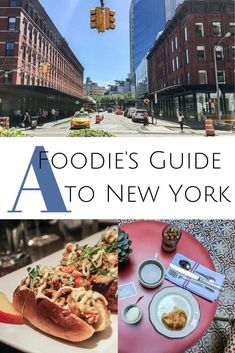 the foodie's guide to new york is featured in this postcard image