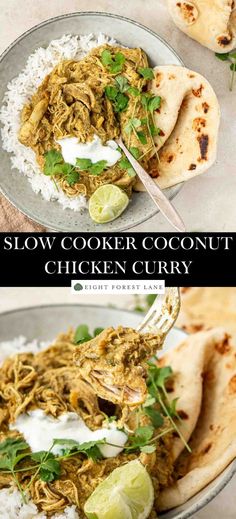 slow cooker coconut chicken curry with limes and cilantro