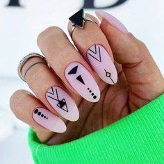 Boho Nails, Mens Nails, Geometric Nail Art, Nail Design Inspiration, Geometric Nail, Her Nails, Almond Nails Designs, Black Nail, Minimalist Nails