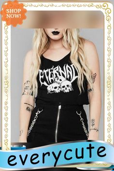 Sexy Punk Goth Crop Tops Women’s Summer Skull Print Vest Top Black White Fashion Round Neck Sleeveless Slim Tank Top Mujer Edgy Skull Print Sleeveless Tank Top, Edgy Sleeveless Vest For Festivals, Edgy Tank Tops For Club, Gothic Sleeveless Top With Skull Print, Gothic Tank Top For Summer Club, Gothic Tank Top For Club In Summer, Black Punk Crop Top For Cosplay, Gothic Summer Club Tank Top, Black Gothic Vest For Alternative Fashion