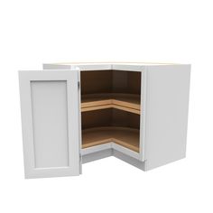 the corner cabinet is open and has no doors