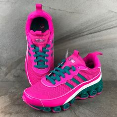 These Microbounce T1 Shoes Revive An Early-Aughts Cushioning Technology To Give You A Springy Feel And A Funky, High-Tech Look. The Upper Mixes Mesh, Suede And Patent Leather, And Then Finishes It Off With Reflective Piping So You Can Steal The Spotlight. Size 6 In Shock Pink / Glory Green / Off White Colorway Brand New Without Original Box. Tags Still Attached. Purchased Through Major Retailer And Are 100% Authentic. Ship From Smoke Free Home. Orders By 9 Pm Az Time Ship Next Business Day. Dynamic Pink Running Shoes With Abzorb Midsole, Green Lace-up Running Shoes With Abzorb Midsole, Green Mid-top Running Shoes With Rubber Sole, Pink Lace-up Running Shoes With Boost Midsole, Pink Moisture-wicking Running Shoes Athletic Fit, In Shock, Shoes Size 6, Pink Adidas, Training Shoes