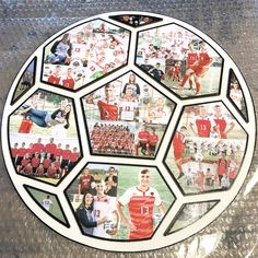 a soccer ball with many pictures on it