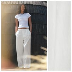 Nwt. Zara Ecru Linen Blend Flowy Pleated Pants With A High Waist And Belt Loops Made With 24% Linen. Side Pockets And Back False Welt Pockets. Front Pleats. Front Zip, Metal Hooks, And Interior Button Closure. Size S. Ref. 1255/410. Waist 14,5" Flat, Rise 13", Inseam 31". Classic White High-waisted Wide Leg Pants, Fitted Wide Leg Pants For Summer, Classic Fitted Off White Bottoms, Classic Cotton Wide Leg Pants For Summer, White Linen Pants For Spring, Classic White High Waist Wide Leg Pants, Summer Stretch White Pants, Classic White Bottoms For Summer, Classic White Wide-leg Pants