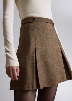 Pleated Herringbone Mini Skirt - Brown Herringbone - Mini skirts - & Other Stories US A-line Skort For Workwear In Fall, Relaxed Mini Skirt For Fall, Relaxed Fit Mini Skirt For Fall, Classic Short Skirt For Fall, Classic Fall Skirted Bottoms, Classic Skirted Bottoms For Fall, Classic Skort For Fall, Beige Skort For Workwear In Fall, Classic Fall Mini Length Bottoms