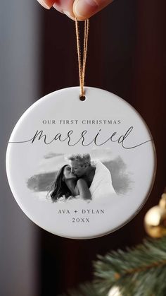 Looking for a meaningful holiday keepsake? This watercolor-style photo ornament is the perfect addition to a newlywed’s first Christmas tree. First Christmas Tree, Christmas Couples, Christmas Gifts For Couples, Our First Christmas, Couples Gift, Style Photo