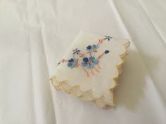 Vintage Handkerchief With Embroidered Border As Gift, Spring Vintage Flower Shaped Handkerchiefs, Vintage Flower-shaped Handkerchiefs For Spring, Vintage Floral Print Cotton Handkerchiefs, Vintage Pink Flower-shaped Handkerchief, Vintage Handkerchiefs, Blue Bow, Something Blue, Flower Making