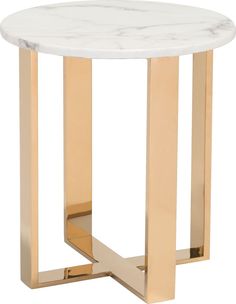 a white marble table with gold metal legs