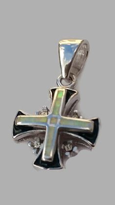 New Silver Plated White Gold Opal White Sapphire Jerusalem Cross Pendant Gift  #Pendant Opal White, White Sapphire