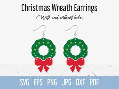 christmas wreath earrings with bows and stars on the hoop, svg epsp png