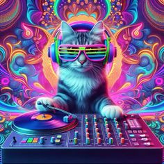 #cat #dj #catdj #psychedelic #psychedeliccat Dj Cat, Karaoke Bar, Trippy Aesthetic, Iphone Pics, Logo Gallery, Red Cat, Abstract Wallpaper