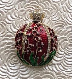 Christmas  ornament with crown vintage style brooch enamel on gold tone metal with crystals. Please see photos for the actual item listed.  Thank you for viewing our item Ornate Enamel Brooches For Gifts, Victorian Jeweled Brooches As Gift, Ornate Enamel Brooches As Gift, Antique Jeweled Brooches As Gift, Ornate Jeweled Brooches For Gifts, Ornate Jeweled Brooches As Gifts, Vintage Style Christmas, Crown Vintage, Oak Hill