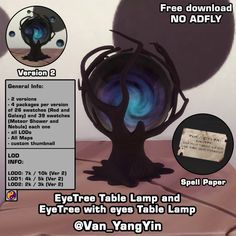 an advertisement for the eye tree table lamp and eye free with eyes table lamp