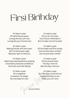 the first birthday poem is shown in black and white