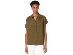 Madewell Central Drapey Shirt - Women's Clothing : Kale : Nothing looks as cool as the Madewell Central Drapey Shirt. The button-up shirt boasts an oversized silhouette with an airy fabrication for easy all-day wear. Spread collar and open short sleeves. Gentle pleating at the back yoke. High-low shirttail hemline. 100% viscose. Machine wash and tumble dry. Imported. Oversized Silhouette, Viscose Fabric, Oversized Shirt, Stylish Shirts, Easy Wear, Kale, High Low, Madewell, Shirts Tops