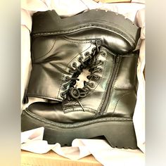 Nwt Kensie Combat Boots Edgy Ankle-high Synthetic Combat Boots, Edgy Synthetic Ankle-high Combat Boots, Edgy Synthetic Combat Boots For Fall, Edgy Fall Synthetic Combat Boots, Combat Boots, Women Shoes, Boots, Women Shopping, Black