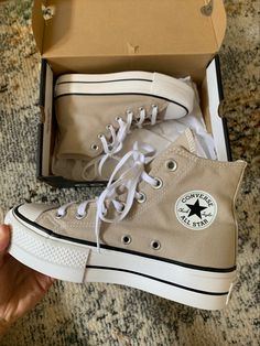 Converse, Tan, Chuck Taylor, platform shoes Cute Converse Shoes, Converse Platform