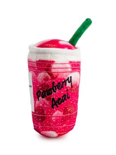 a pink and white cup with a green straw in it that says patterberry mead