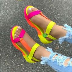 Lasaky - Enchanting Colorful Slippers Bright Shoes, Casual Shoes Women Flats, Multicolor Shoes, Colorful Slippers, Hippie Top, Colored Sandals, Neon Fashion, Shoe Tags, Womens Summer Shoes