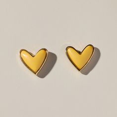 Yellow Stone Sweetheart Studs - Nickel & Suede Valentine's Day Yellow Gold Heart Earrings, Gold-tone Heart Earrings, Playful Heart-shaped Earrings, Yellow Heart-shaped Earrings For Gift, Yellow Heart-shaped Necklace, Nickel And Suede, Safety Pin Jewelry, Sports Jewelry, 20 Gifts