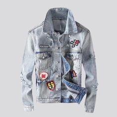 Express your unique fashion sense with our one-of-a-kind patchwork patchwork men's denim jacket from the 2023 Spring-Summer Collection! This street-trend jacket has a slim fit and is frayed and light-wash. with a stylish skull-print and buttoned closure. making it perfect for any occasion.Distinctive Features: Patchwork Perfection: This patched jacket is the perfect combination of classy and cool. making it a ageless statement piece. Street Vibe Savvy: Show off your fashion credentials with this Men's Denim Jackets, Alternative Streetwear, Custom Jean, Streetwear Fashion Men, Custom Jean Jacket, Rock Style Clothing, Denim Men, Fitted Denim Jacket, Black Pants Men