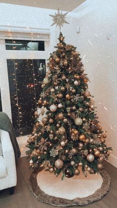 a decorated christmas tree in a living room