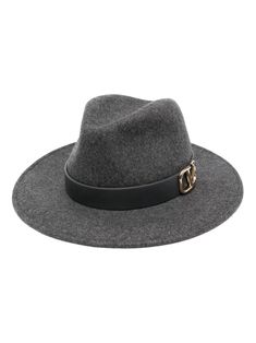 medium grey wool felted finish mélange effect leather strap gold-tone hardware VLogo Signature centre-dent crown flat brim unlined This piece comes complete with a protective dust bag. Elegant Leather Fedora For Fall, Elegant Leather Felt Hat For Fall, Elegant Leather Hat For Fall, Luxury Brimmed Fedora For Fall, Luxury Brimmed Hat For Fall, Luxury Brimmed Fall Hats, Elegant Leather Brimmed Felt Hat, Elegant Gray Wide Brim Felt Hat, Elegant Brimmed Leather Felt Hat