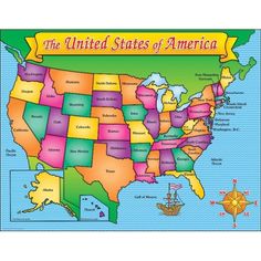 the united states of america map with all its major cities and towns on it's borders