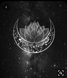 a black and white image of a lotus on the moon with stars in the background