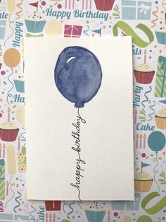 a birthday card with a blue balloon on it