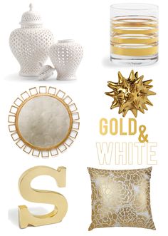 gold and white decor is featured in this image