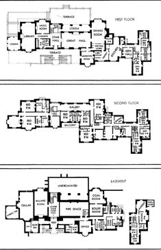 two floor plans for the first and second floors of an old house, with three separate rooms