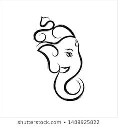 an elephant's head is drawn in black ink on a white background with the words,