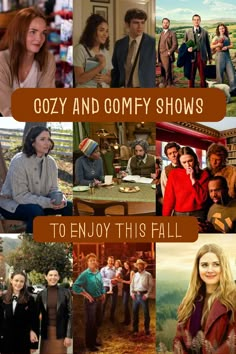 many people are standing together in this collage with the words cozy and comfy shows to enjoy this fall