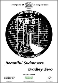 an advertisement for the beautiful swimmers'bradley zero event in front of a brick wall