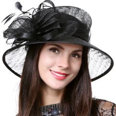 Made of 100% sinamay straw.One size fits most women with an inner elastic adjustable tie, fitting up to L. Highly decorative fashion sinamay hat for ladies. Cylindrical top crown. Our fashionable sinamay hat is great for Kentucky Derby, horse racing event, tea parties, garden outings, weddings and others. Ship with Box Irish Hat, Sinamay Hat, Derby Horse, Sinamay Hats, Women Flower, Wool Caps, Wool Berets, Church Hats, Fur Scarf