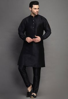 Art Silk Kurta in BlackThis Readymade attire is Enhanced with Buttons. Crafted in Chinese Collar Neck and Full SleeveAvailable with an Art Silk Pant in BlackDo note: Footwear shown in the image is for presentation purposes only. Half to one inch may vary in measurement. (Slight variation in actual color vs. image is possible) We sell all kinds of menswear. Mens Kurta | Mens Kurta Pajama | Mens Sherwani | Mens Sherwani Sets | Traditional Menswear | Partywear Menswear | Indian Mens Dresses | Diwal Black Formal Kurta For Festivals, Black Long Sleeve Kurta For Festive Occasions, Black Long Sleeve Festive Kurta, Elegant Black Long Sleeve Kurta, Traditional Black Kurta For Formal Occasions, Traditional Black Kurta For Formal Events, Black Long Sleeve Kurta For Formal Occasions, Formal Long Sleeve Black Kurta, Black Long Sleeve Festive Sets