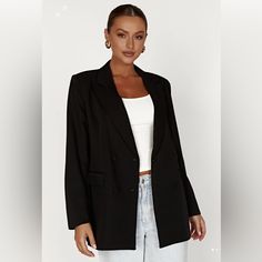 Oversized Blazer, Lightweight, Great Material. Never Worn, New With Tags. Black Blazer For Day Out In Fall, Black Oversized Blazer For Spring, Spring Black Oversized Blazer, Trendy Oversized Black Blazer, Oversized Chic Black Blazer, Chic Black Oversized Blazer, Black Spring Blazer For Day Out, Black Long Sleeve Blazer For Day Out, Glitter Blazer