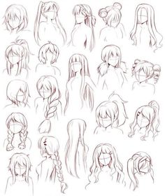 some drawings of female hair styles for the anime character's face and head,