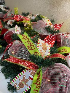 some christmas decorations are on a table