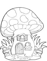 a coloring book with an image of a mushroom house